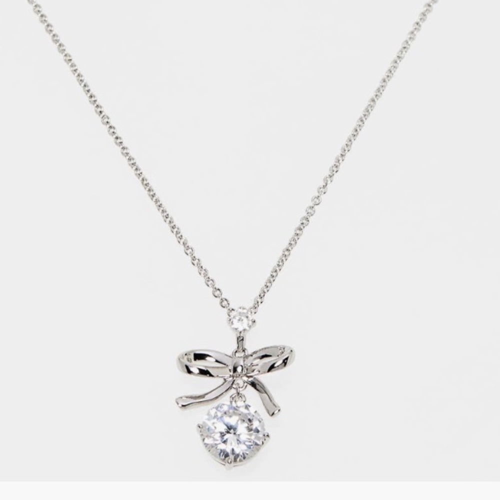 Silver Coquette Necklace In Yellow or Clear Stone NIB